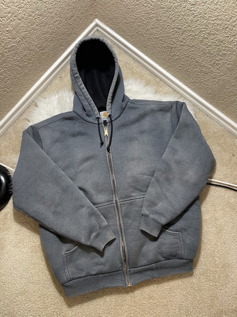 Carhartt Style Thermal Lined Full Zip Hoodie Blue Gray Men’s L/Xl Relaxed Fit